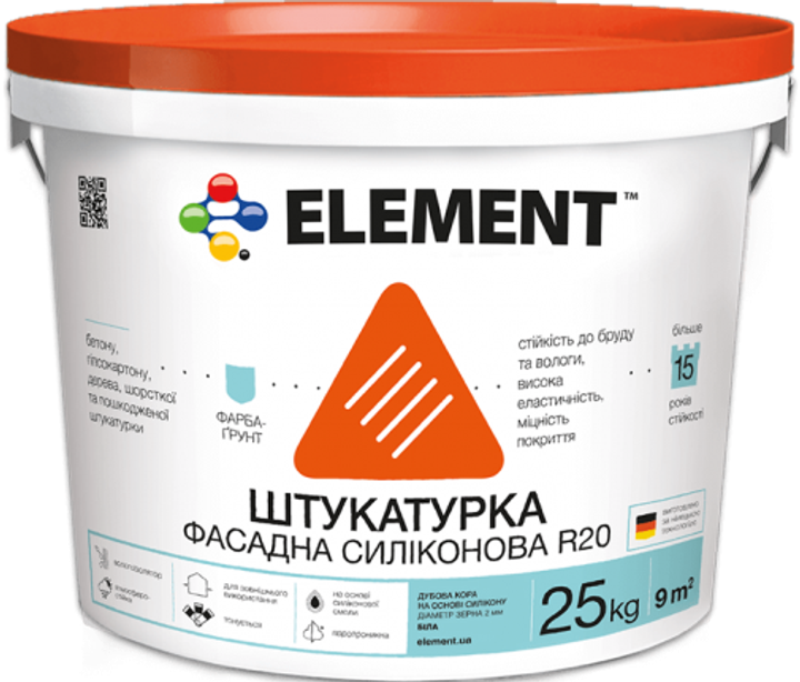 Штукатурка фасадная Element R20 Дубовая кора на основе синтетической смолы усиленная силоксаном база A белая 25 кг (1806571878)