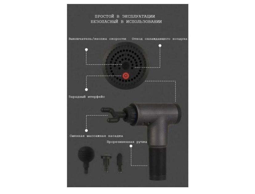 Массажер-пистолет портативный Fascial Gun KH-320 ручной для тела с насадками (12838144) - фото 3