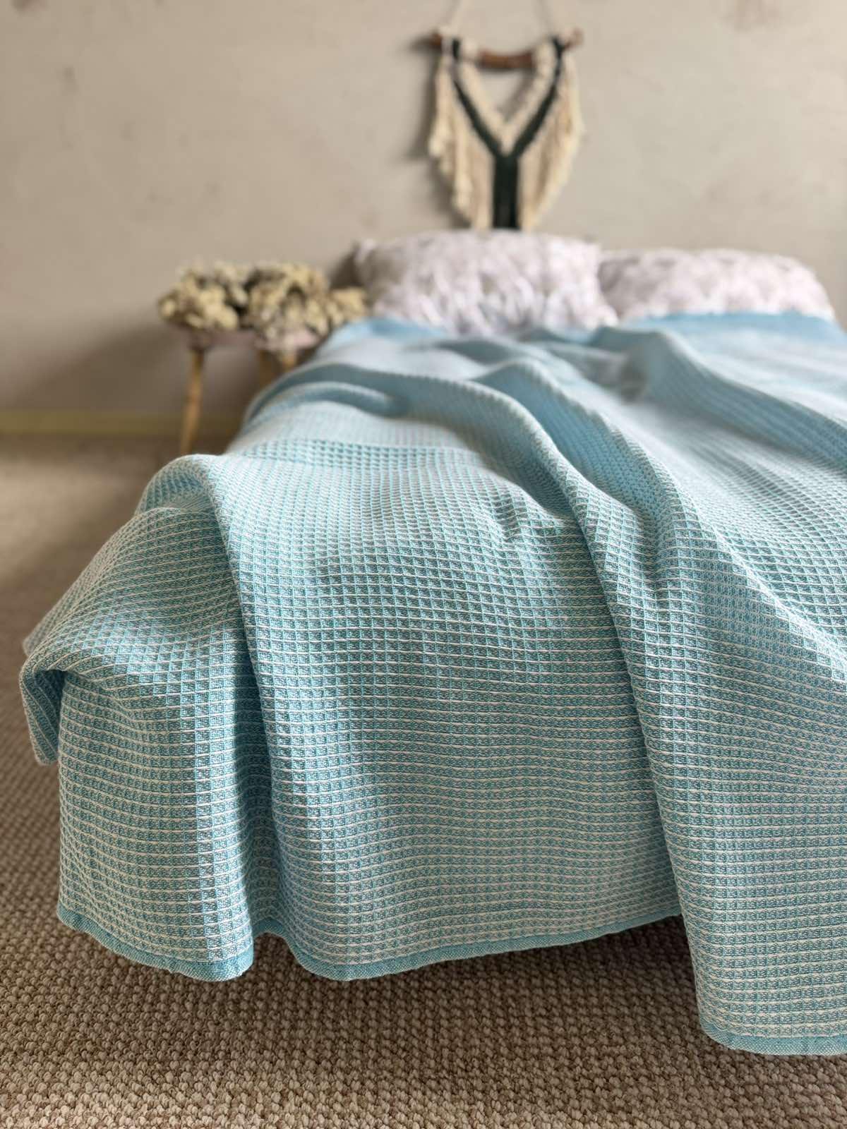 Простынь вафельная ZEINTEX хлопчатобумажная 200х220 см Голубой (26417920) - фото 7