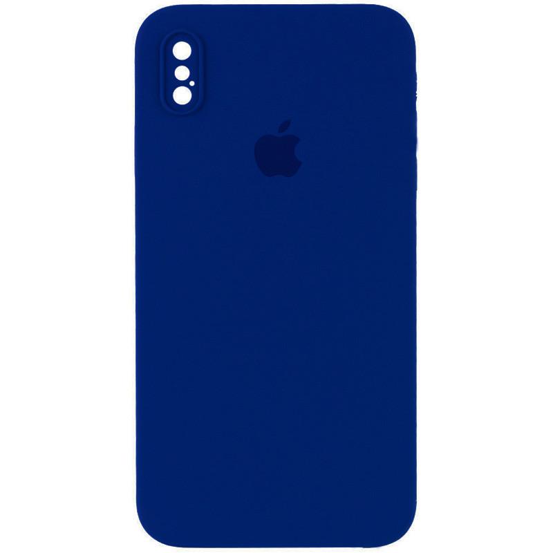 Протиударний чохол Silicone Case Square Full Camera Protective (AA) для Apple iPhone XS / X (5.8") Синій / Deep navy