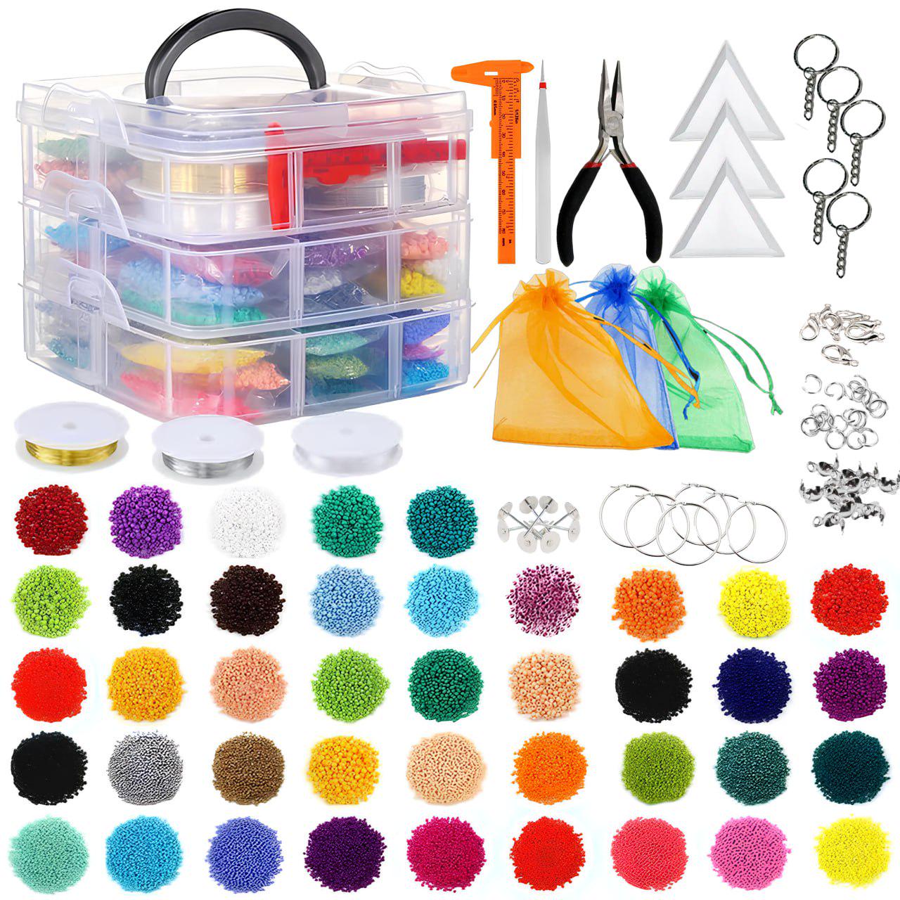 Набор для бисероплетения в контейнере 40 цветов бисера/инструменты и фурнитура