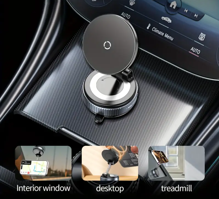 Тримач автомобільний магнітний з бездротовою зарядкою 15 Вт 360° вакуумне кріплення USB Type-C (1009) - фото 11