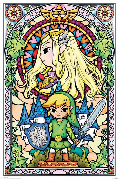 Постер плакат Легенда О Зельде Витраж/The Legend Of Zelda Stained Glass 61x91,5 см