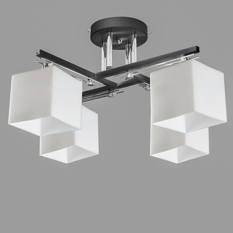 Люстра потолочная лофт Light House NM-15746/4 CH+CF на четыре лампы Черный/Хром/Белый