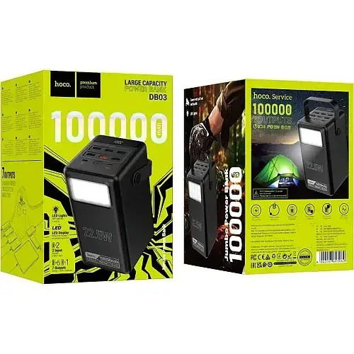 Батарея портативна Hoco DB03 Endure PB Lamp 100000 mAh 22,5W Black - фото 5 Батарея портативна Hoco DB03 Endure PB Lamp 100000 mAh 22,5W Black - фото 5