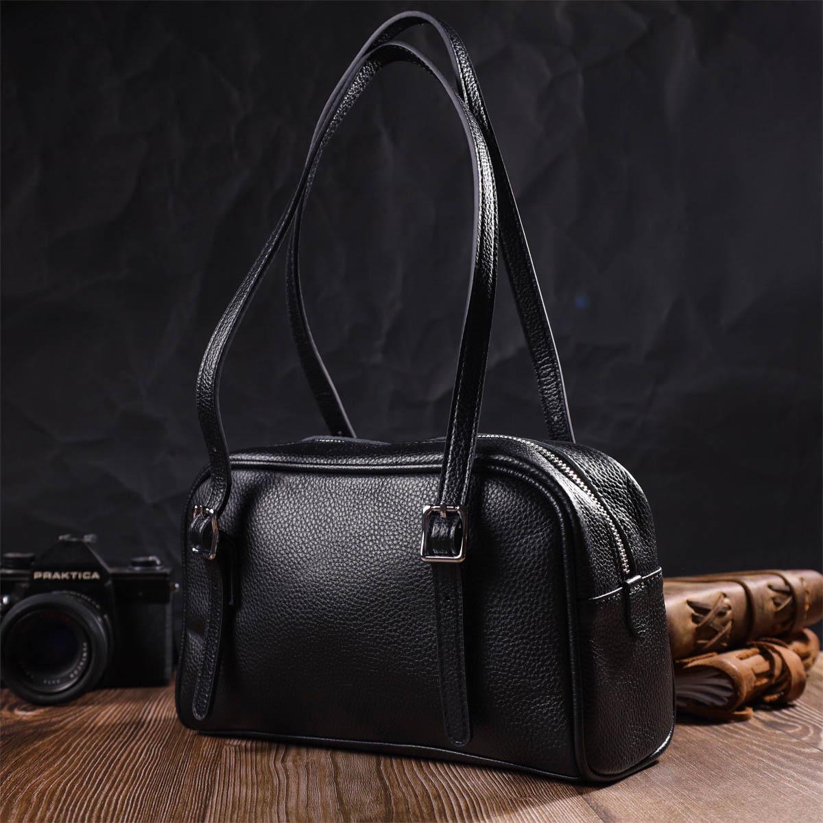 Сумка-клатч Vintage Bag 22078 со съемными ручками из натуральной кожи Черный - фото 8