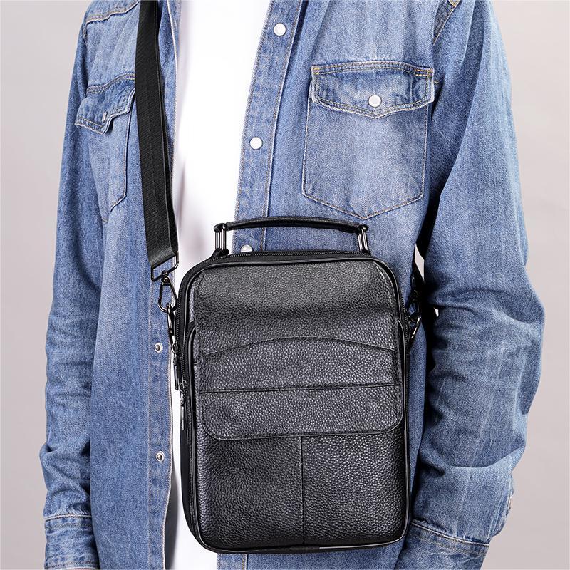 Чоловіча сумка через плече Lorian з натуральної шкіри з зовнішнім карманом на блискавці Чорний (LR 256104-black) - фото 5 Чоловіча сумка через плече Lorian з натуральної шкіри з зовнішнім карманом на блискавці Чорний (LR 256104-black) - фото 5