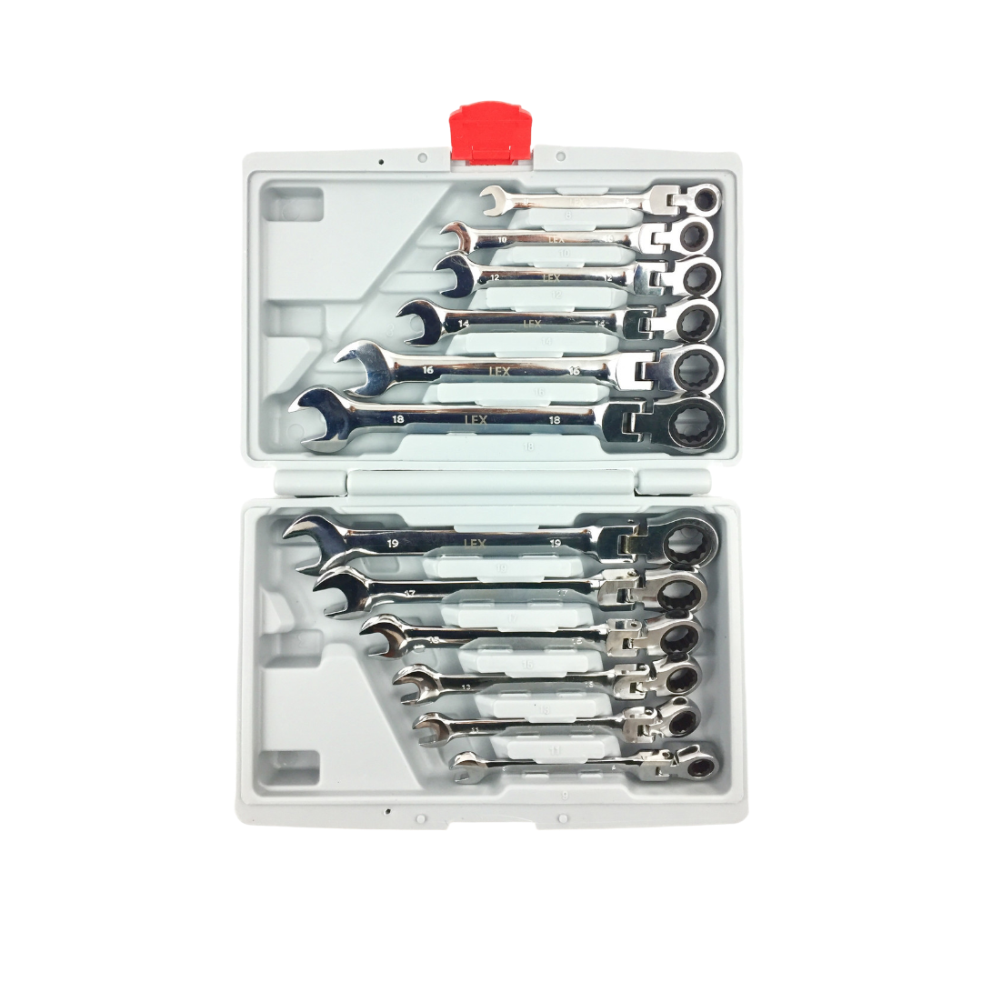 Набір ключів ріжково-накидних із тріскачкою в кейсі LEX 12 шт. 8-19 мм