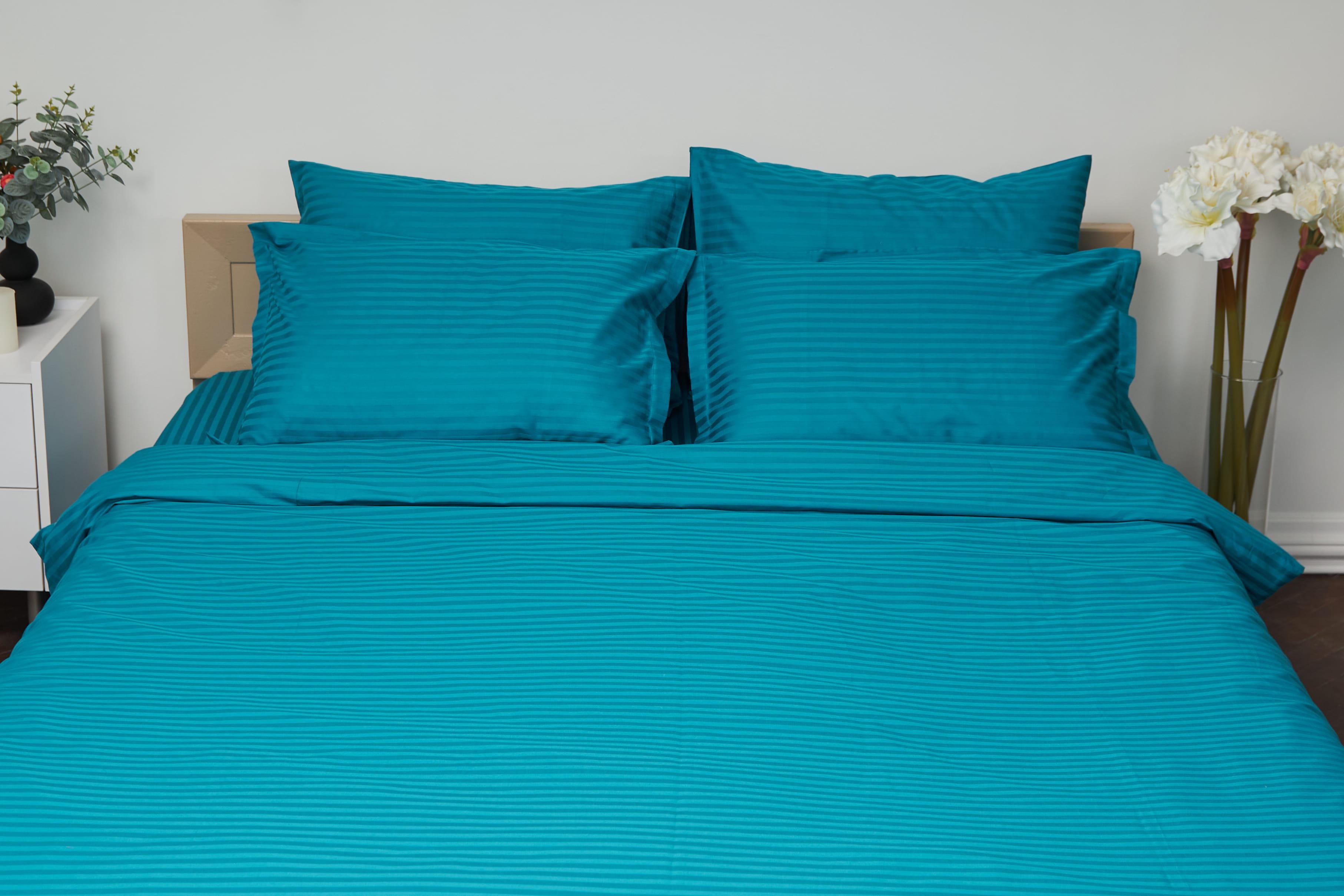 Комплект постельного белья Moon&Star Turkish Blue Stripe satin евро полуторный 160х220 см наволочки 2 шт. (MS-820000652)