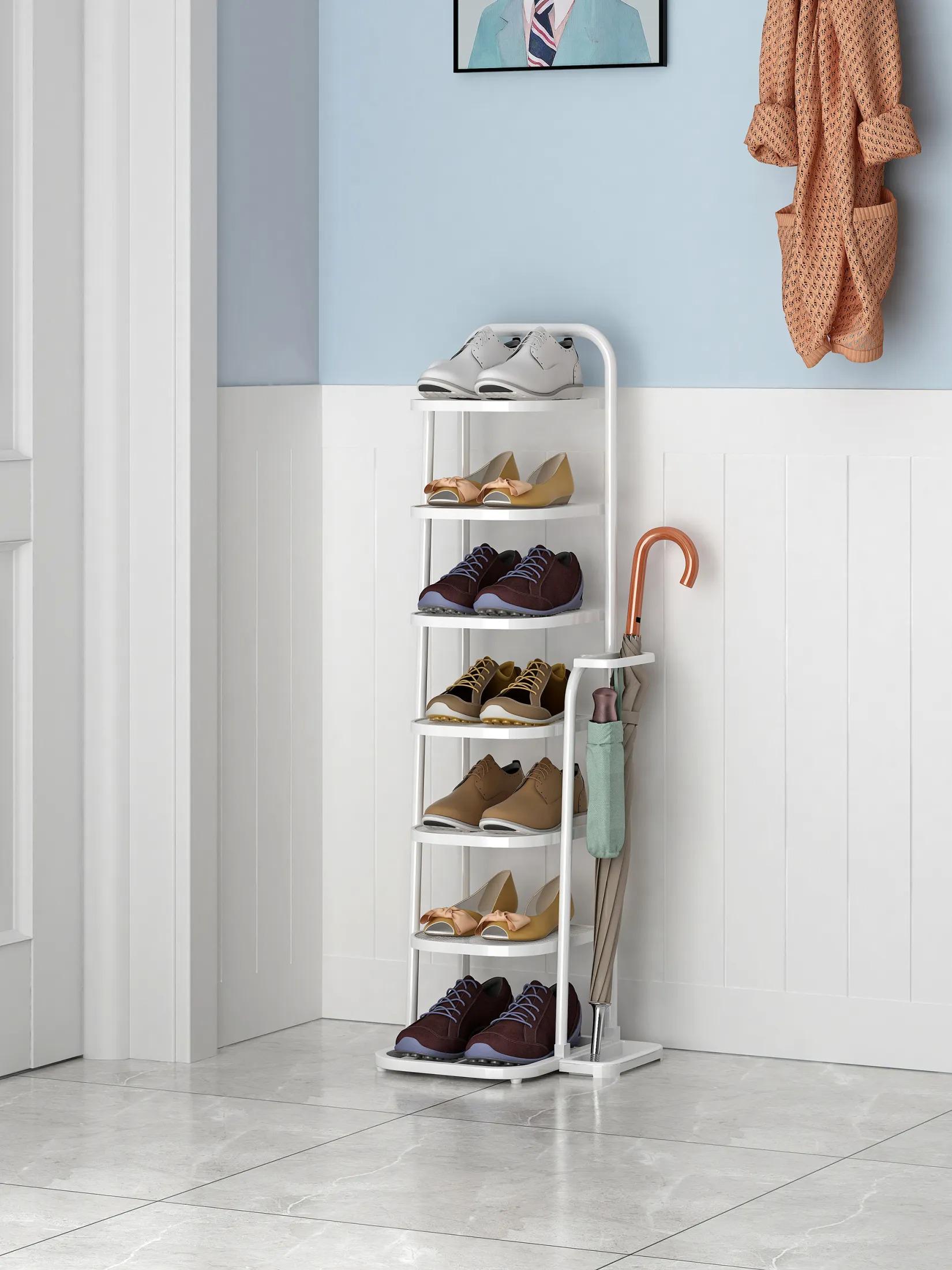 Стеллаж для обуви полка в прихожую на 7 пар обуви с подставкой для зонтов и аксессуаров металлический Белый Стеллаж для обуви полка в прихожую на 7 пар обуви с подставкой для зонтов и аксессуаров металлический Белый