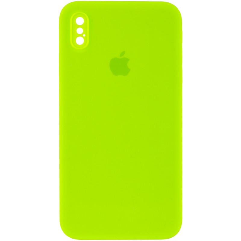 Противоударный чехол Silicone Case Square Full Camera Protective AA для Apple iPhone XS/X 5.8" Салатовый/Neon green