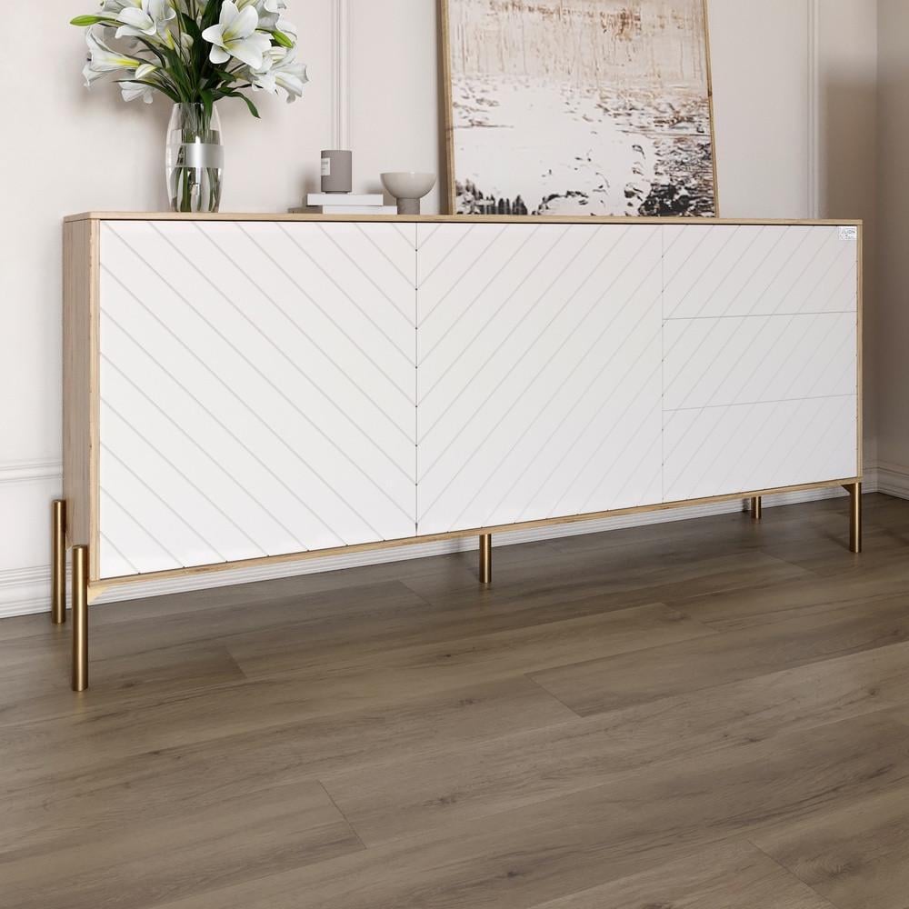 Комод с золотыми металлическими ножками Lion Амарант 168x40x76,5 см Дуб Аппалачи/Белый (Lion-041964) - фото 1