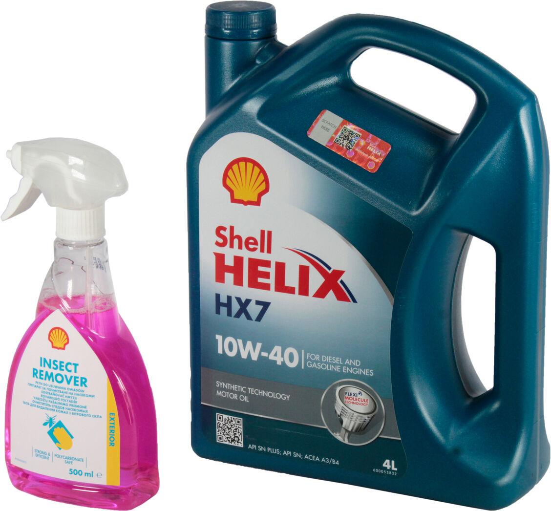 Набір моторне мастило Shell Helix 10W-40 HX7 4 л та засіб для видалення комах 0,5 л (1401371) - фото 1