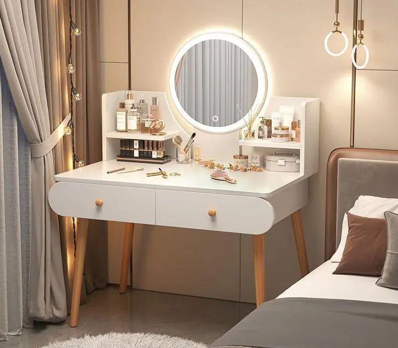 Стол макияжный с 2 ящиками и зеркалом с ламинированным МДФ 120х80х40 см Белый