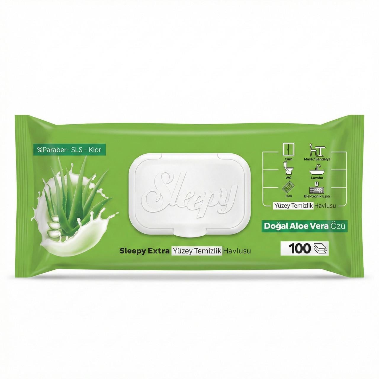 Влажные салфетки для уборки Sleepy Easy Clean Aloe Vera без хлора и парабенов 100 шт. (000006412)