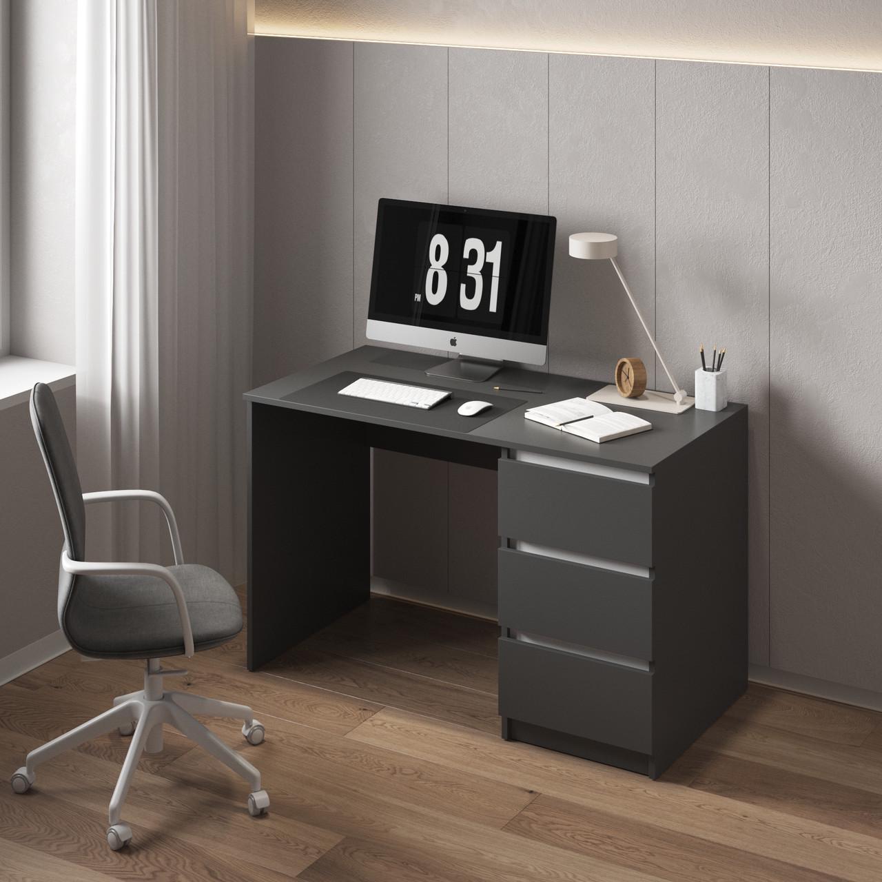 Стіл комп’ютерний з тумбою Вайс R-1 1200х600х755 мм Антрацит/Білі планки (30469178) - фото 1 Стіл комп’ютерний з тумбою Вайс R-1 1200х600х755 мм Антрацит/Білі планки (30469178) - фото 1