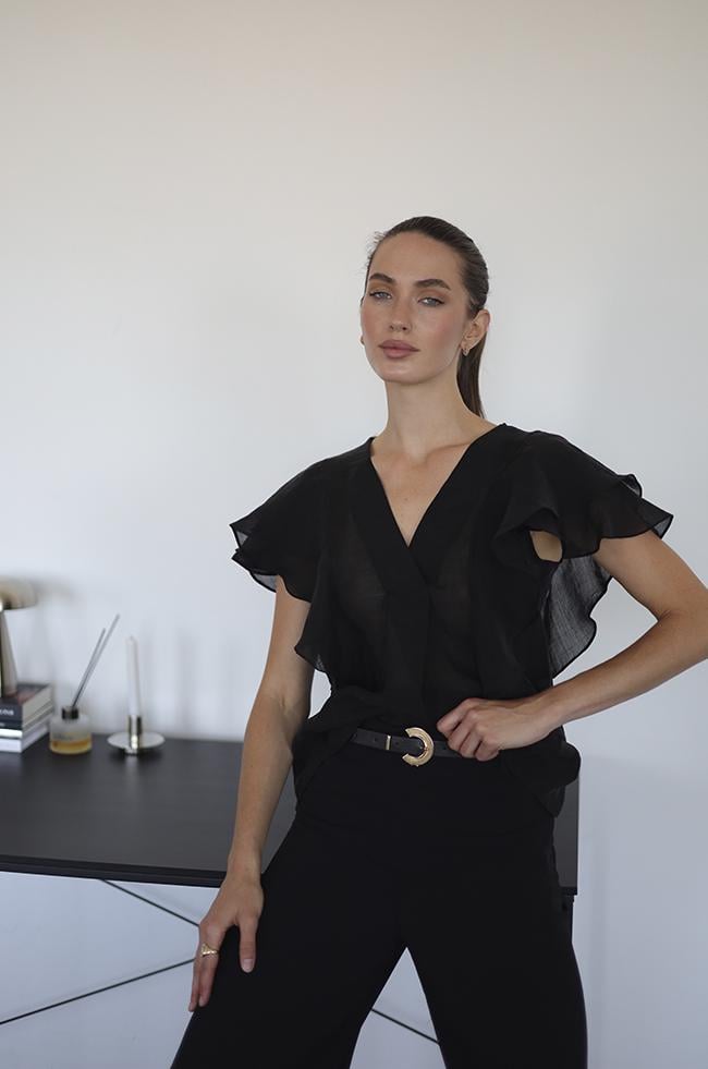 Блуза Lipar 2955 прозрачная с V-образным вырезом и рюшами р. 48 Черный (16907452)