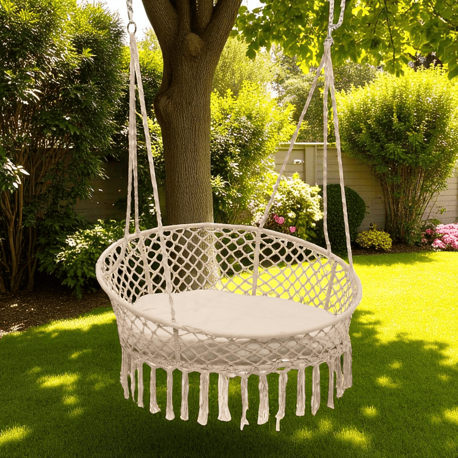 Качель круглая подвесная с подушкой WCG 140 см Белый (QNSW11WH1) - фото 1 Качель круглая подвесная с подушкой WCG 140 см Белый (QNSW11WH1) - фото 1