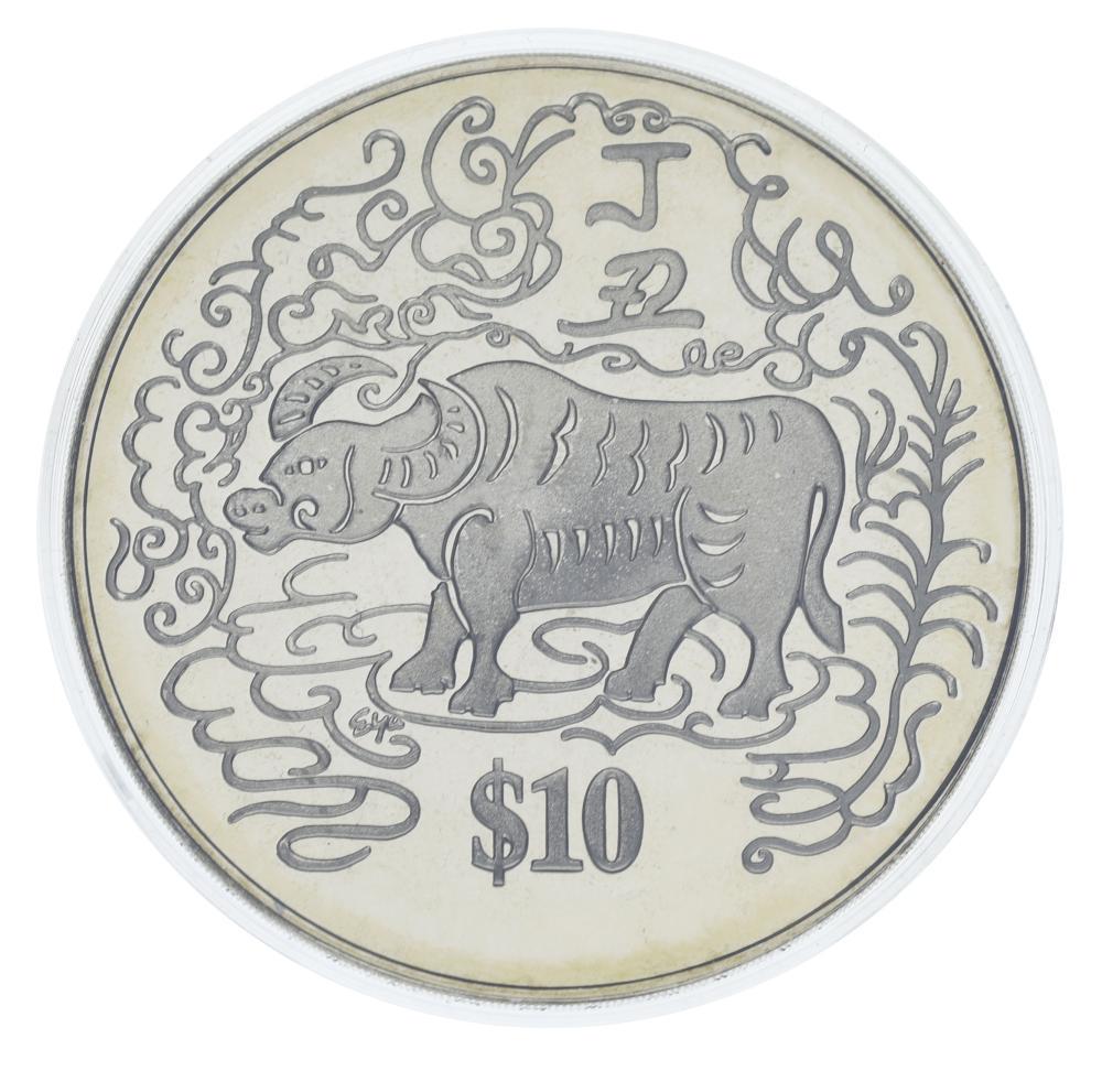 Коллекционная монета Сингапур 10 долларов 1997 Proof-like Восточный календарь-Год быка (М22528)