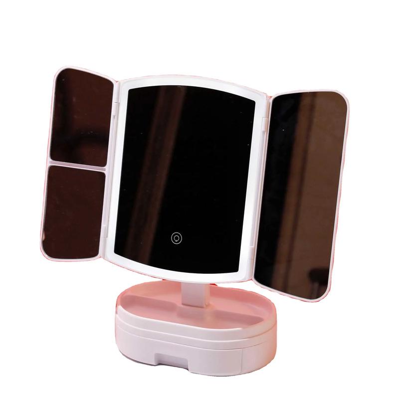 Дзеркало для макіяжу 609 з LED підсвічуванням і органайзером Рожевий (45073-17003_532)