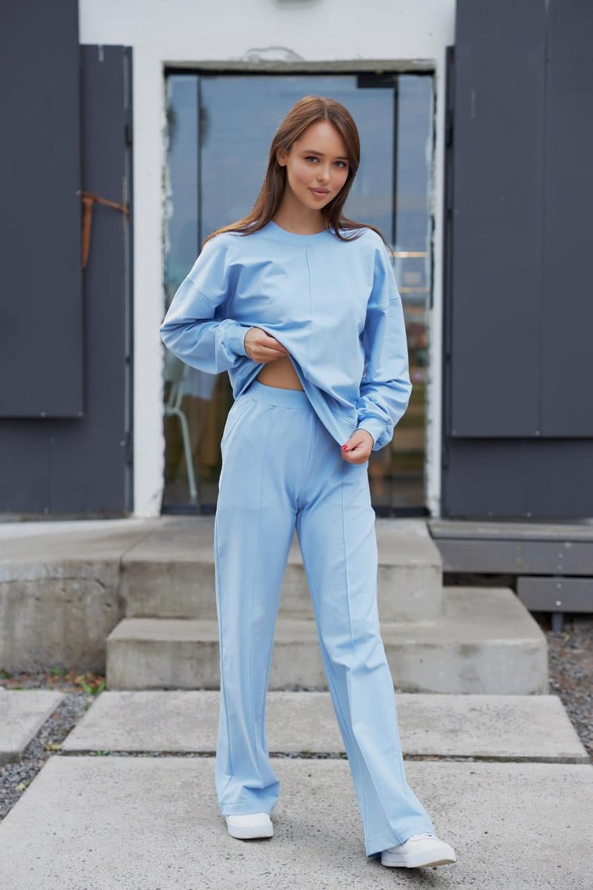 Костюм жіночий М128.2 світшот та штани палаццо 2х-нитка спортивний XL Блакитний (562-1-63)