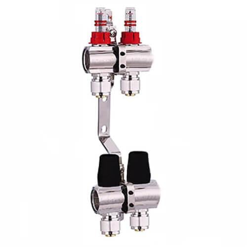 Коллектор для теплого пола DJOUL с запорными клапанами и расходомерами 2 выхода 1х3/4"