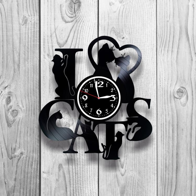 Годинник настінний Котики 0044 з вінилової платівки