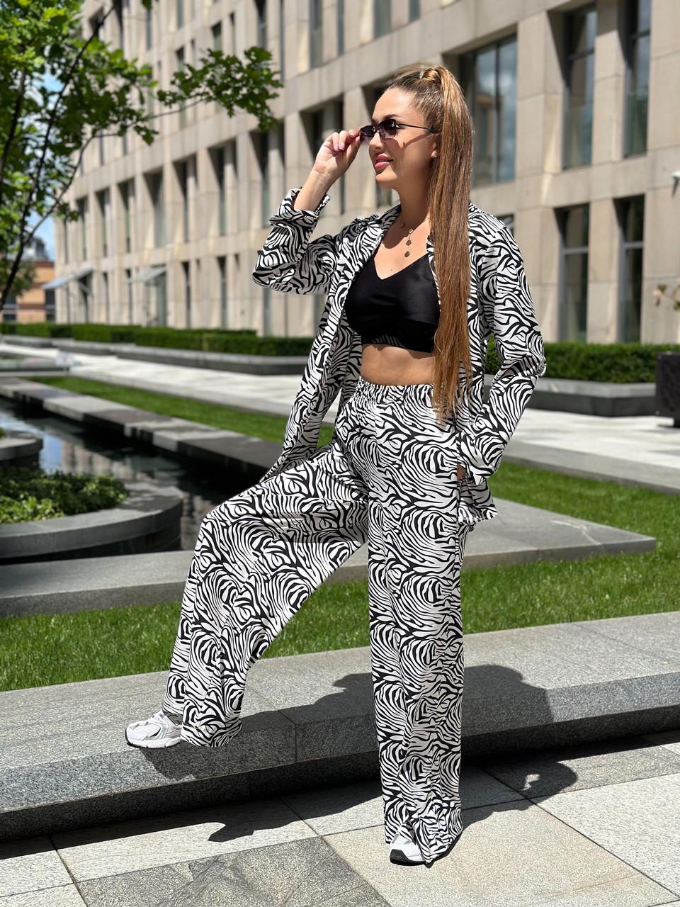 Костюм женский софт рубашка и брюки полосатый принт под зебру XL Бело-черный (2656570176) - фото 7 Костюм женский софт рубашка и брюки полосатый принт под зебру XL Бело-черный (2656570176) - фото 7