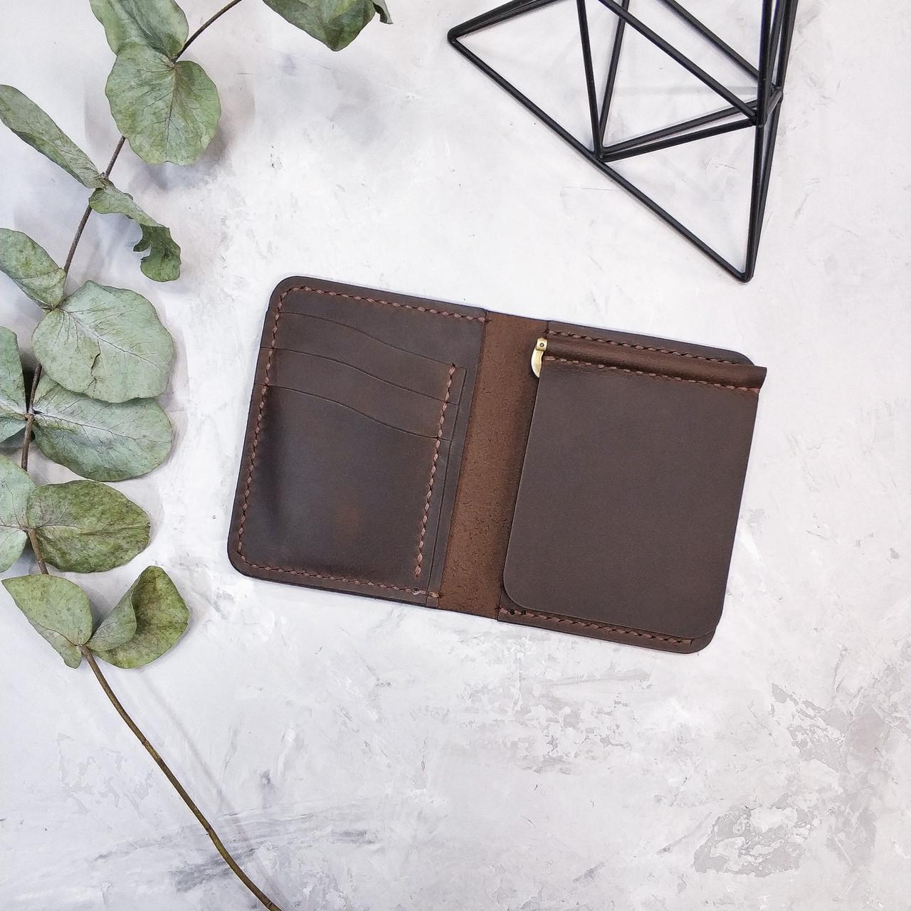 Кошелек ручной работы Stedley leather с зажимом натуральная кожа Темно-коричневый (2473948315)