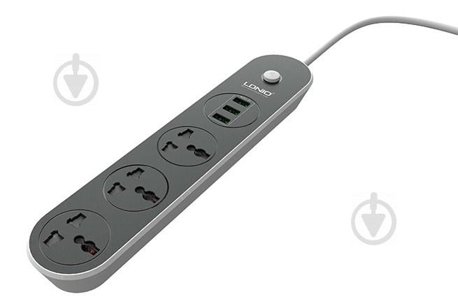 Подовжувач мережевий Ldnio SC3301, 3USB, 3 розетки, 1.6м, чорний - фото 1