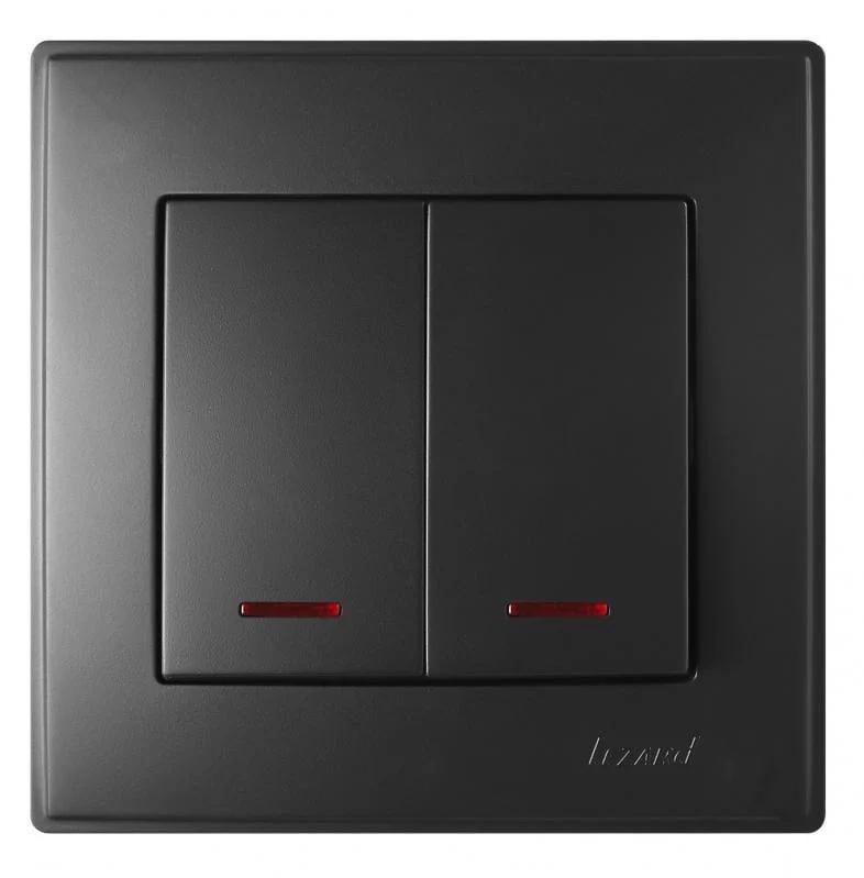 Выключатель двухклавишный Lezard LESYA 705-4242-112 с подсветкой Антрацит (27550348)