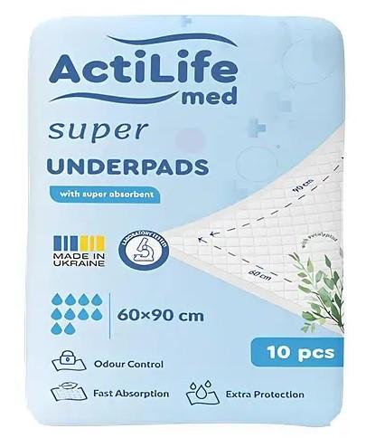 Пеленки гигиенические впитывающие ActiLife Med Super 60х90 см 10 шт. (2647577670)