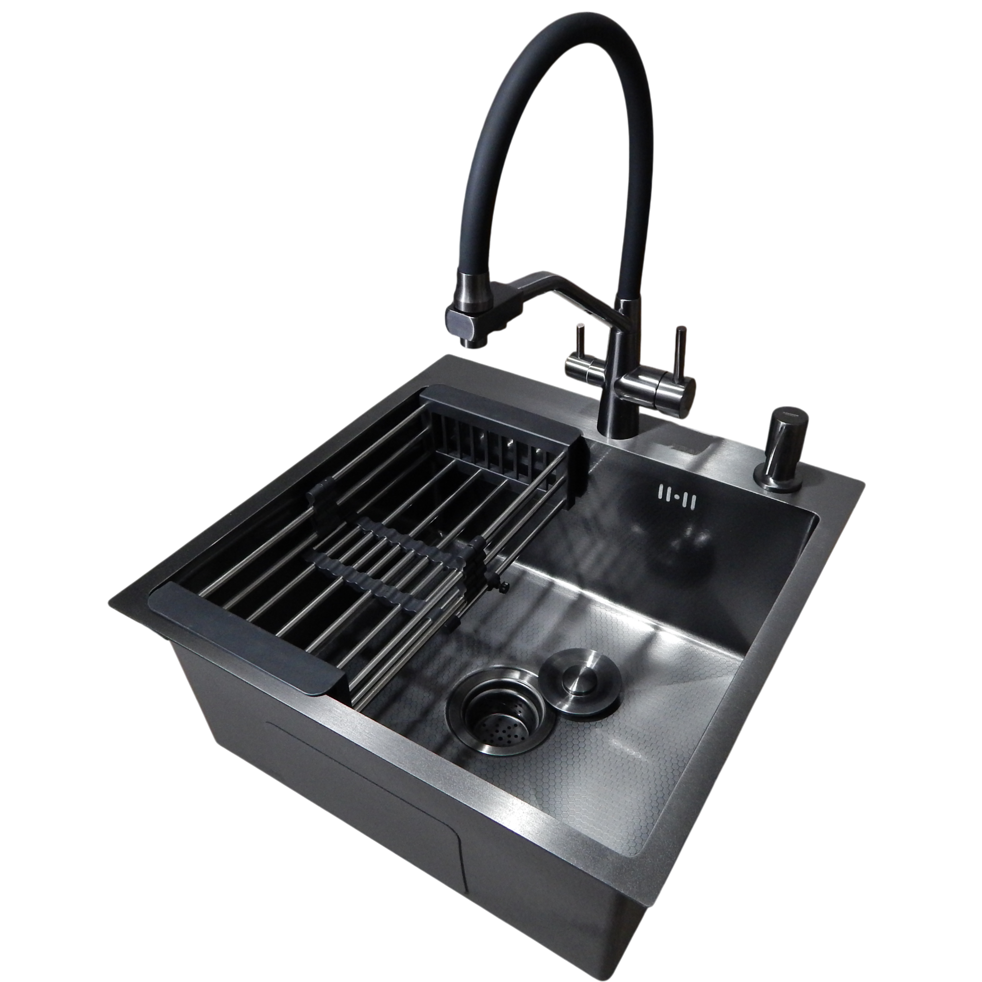 Комплект кухонної мийки Kraft HM 50х50 PVD 3.0/1.0 мм DEKOR NANO Black (SM1315)