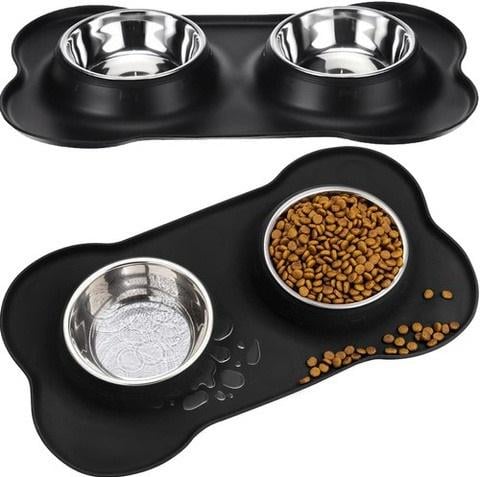 Миска для корму та води подвійна з нержавіючої сталі для котів та собак антиковзка - фото 3 Миска для корму та води подвійна з нержавіючої сталі для котів та собак антиковзка - фото 3