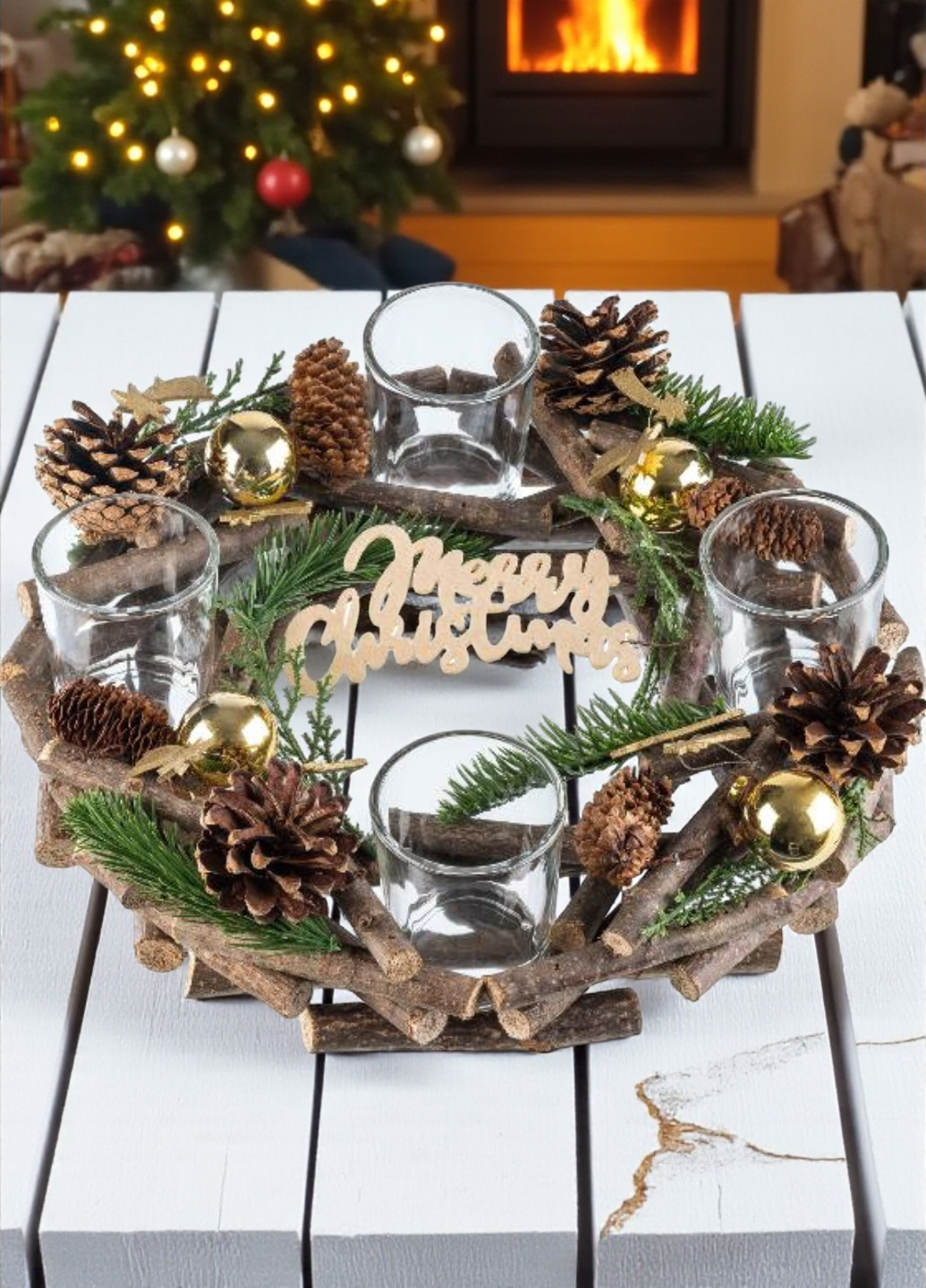 Рождественский венок-подсвечник Livarno Home Winter Magic из натуральных материалов 28 см Золотой (7954) - фото 6 Рождественский венок-подсвечник Livarno Home Winter Magic из натуральных материалов 28 см Золотой (7954) - фото 6