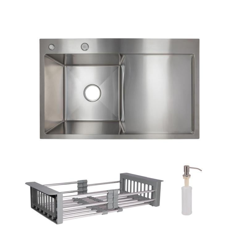Комплект Lidz Handmade H7849R мойка для кухни интегрированное крыло справа Brushed/с дозатором/Lidz (2622386112)