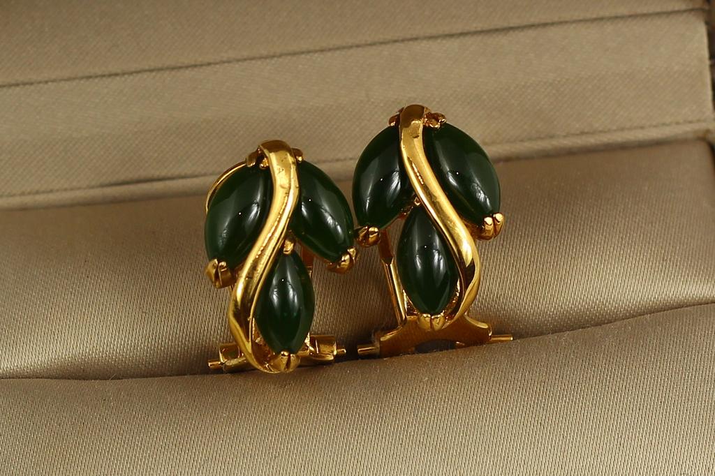 Серьги рис большой нефрит 1,9 см Золотистый (30633275)