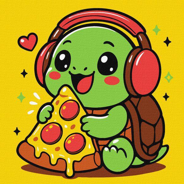 Картина по номерам Ideyka Черепашка и пицца 25x25 см (Id-KHO1288)