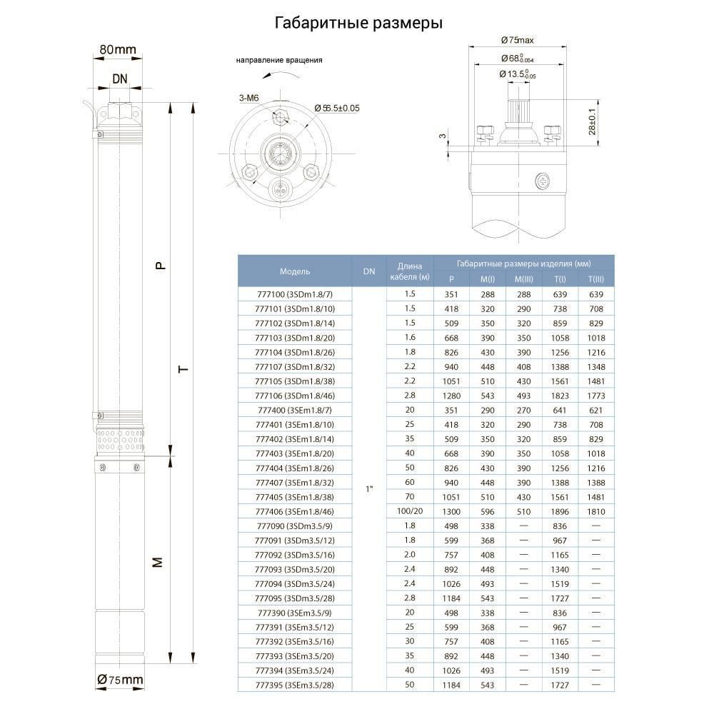 Насос cкважинный Aquatica Dongyin центробежный 1,1 кВт H 93 69 м Q 90 60 л/мин ø80 мм (777094) - фото 2 Насос cкважинный Aquatica Dongyin центробежный 1,1 кВт H 93 69 м Q 90 60 л/мин ø80 мм (777094) - фото 2