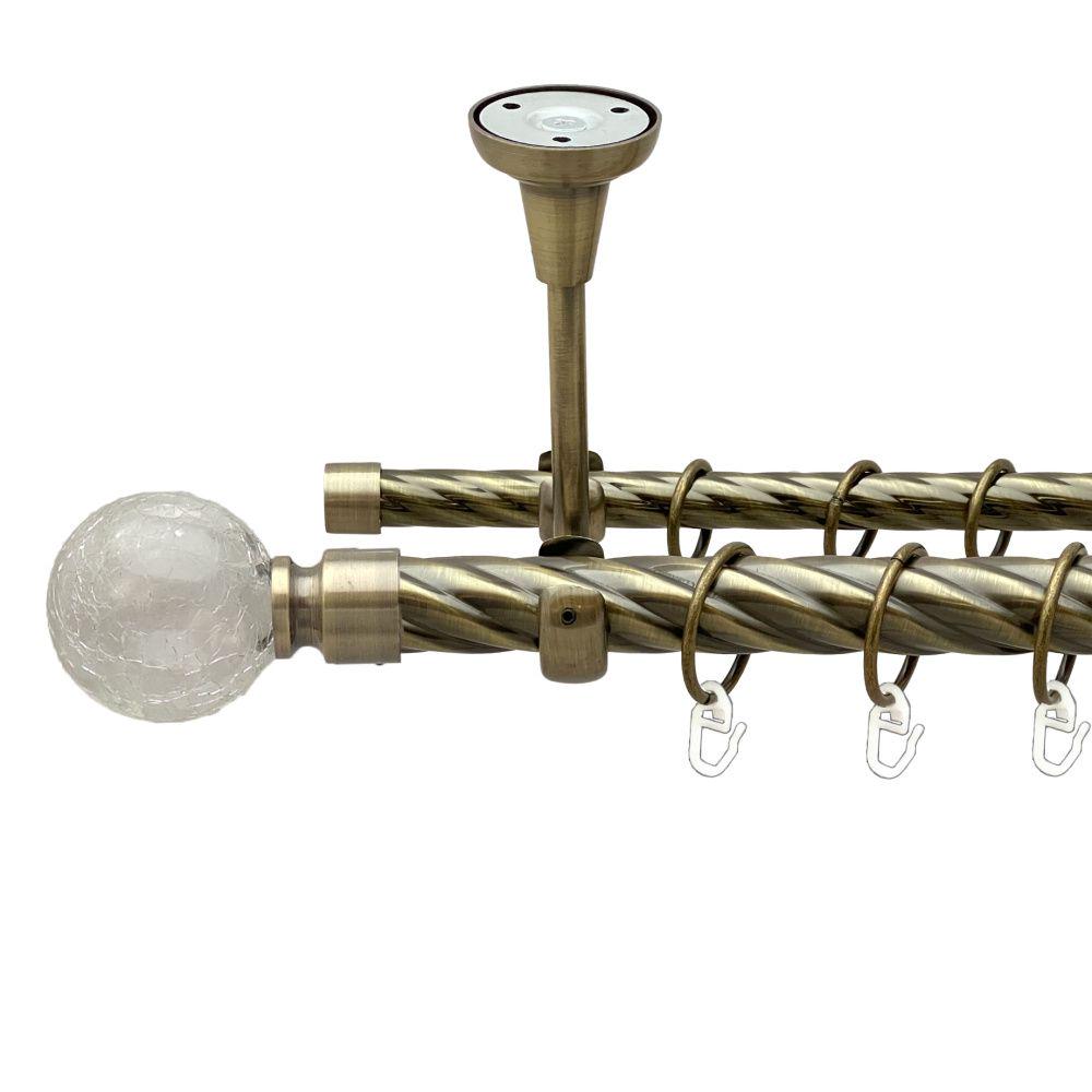 Карниз Orvit Сепія металевий дворядний відкритий до стелі скручена труба кільце металеве 25/16 мм 240 см Антик (00-00019020)