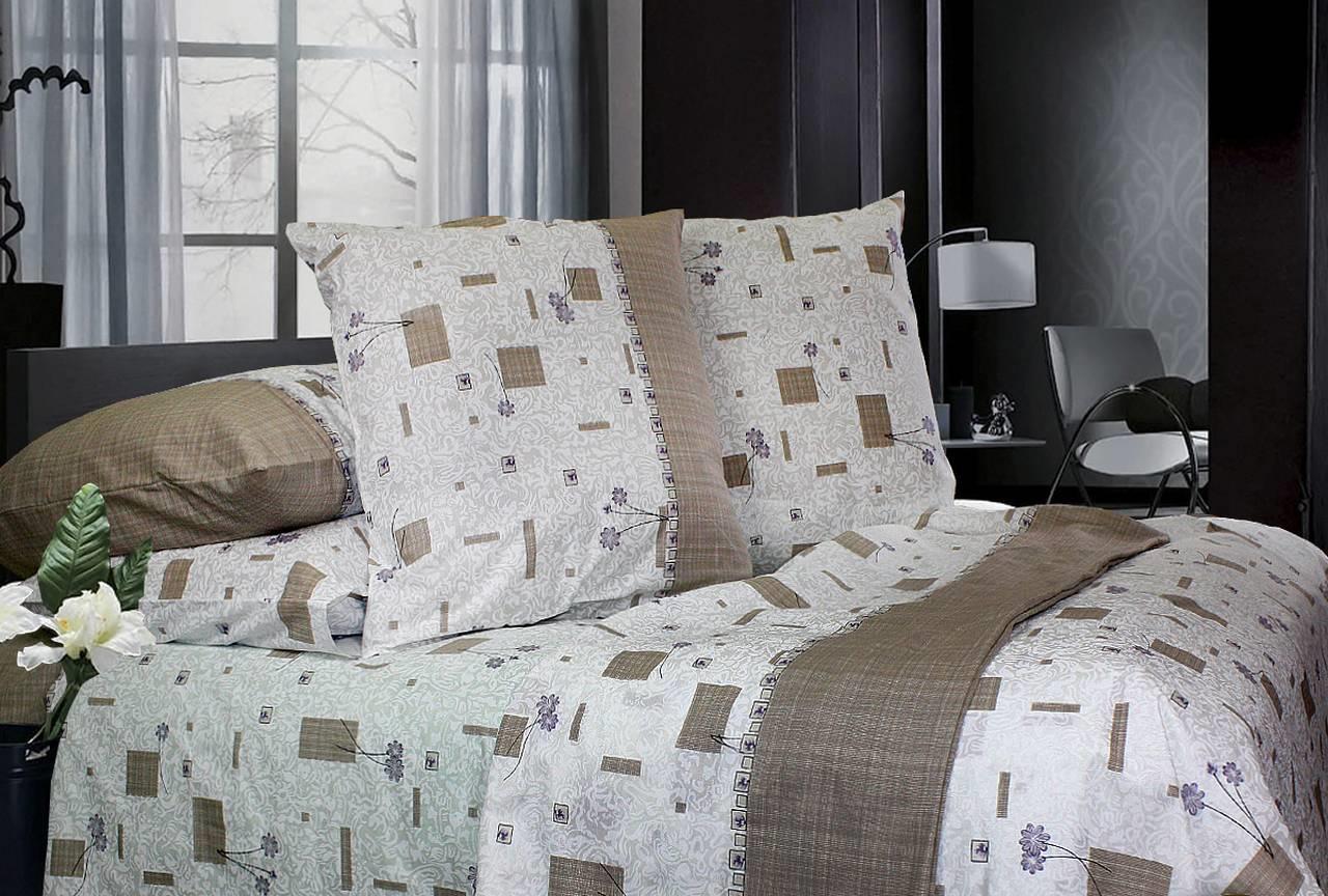 Постельный полуторный комплект Еней-плюс Т0412 Бежевый/Коричневый