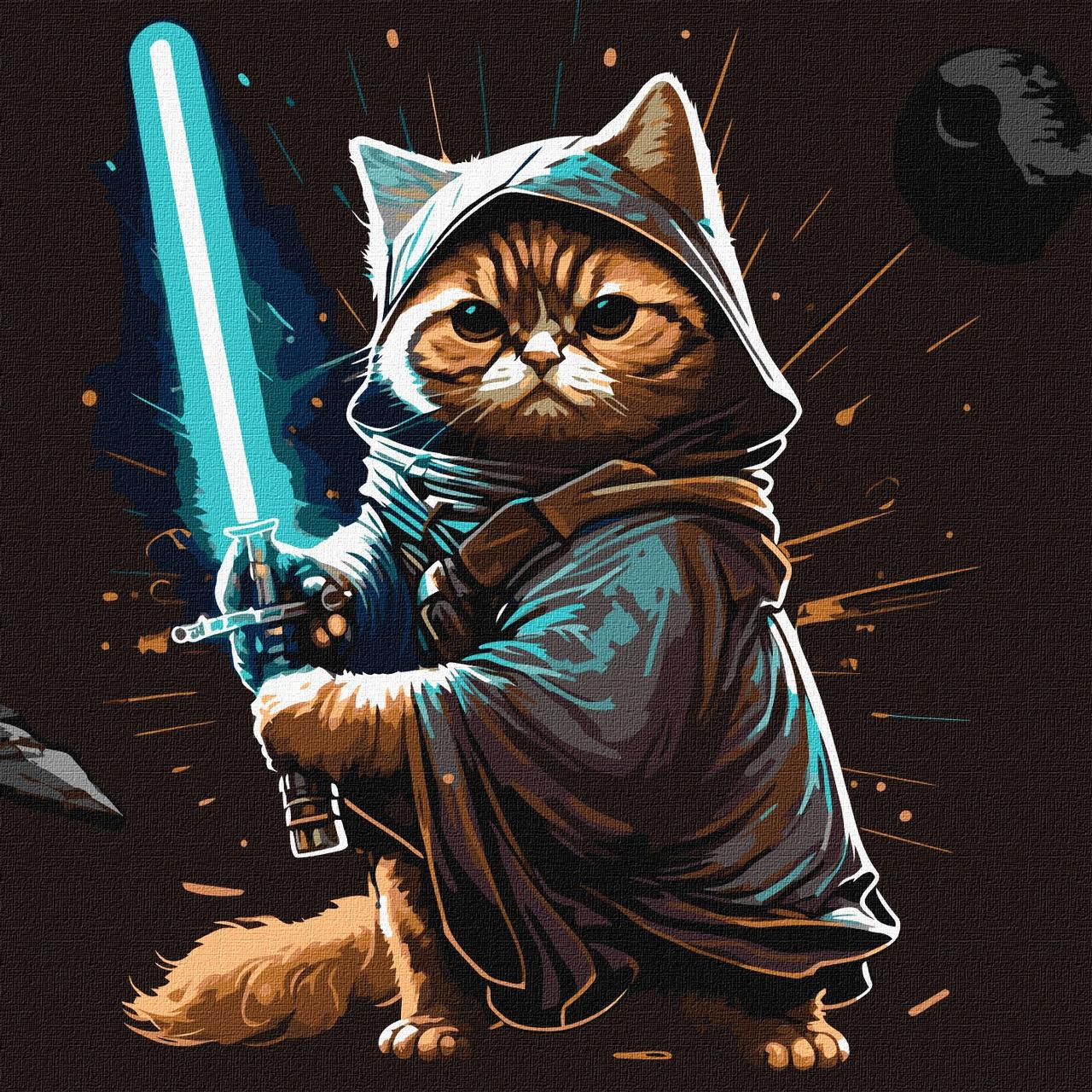 Картина за номерами Ідейка Кіт-воїн KHO4484 полотно на підрамнику 40х40 см (1821671785)