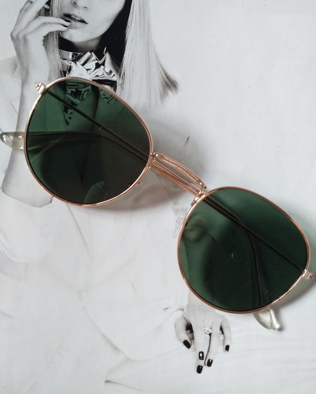 Солнцезащитные ретро очки Зеленый с золотым