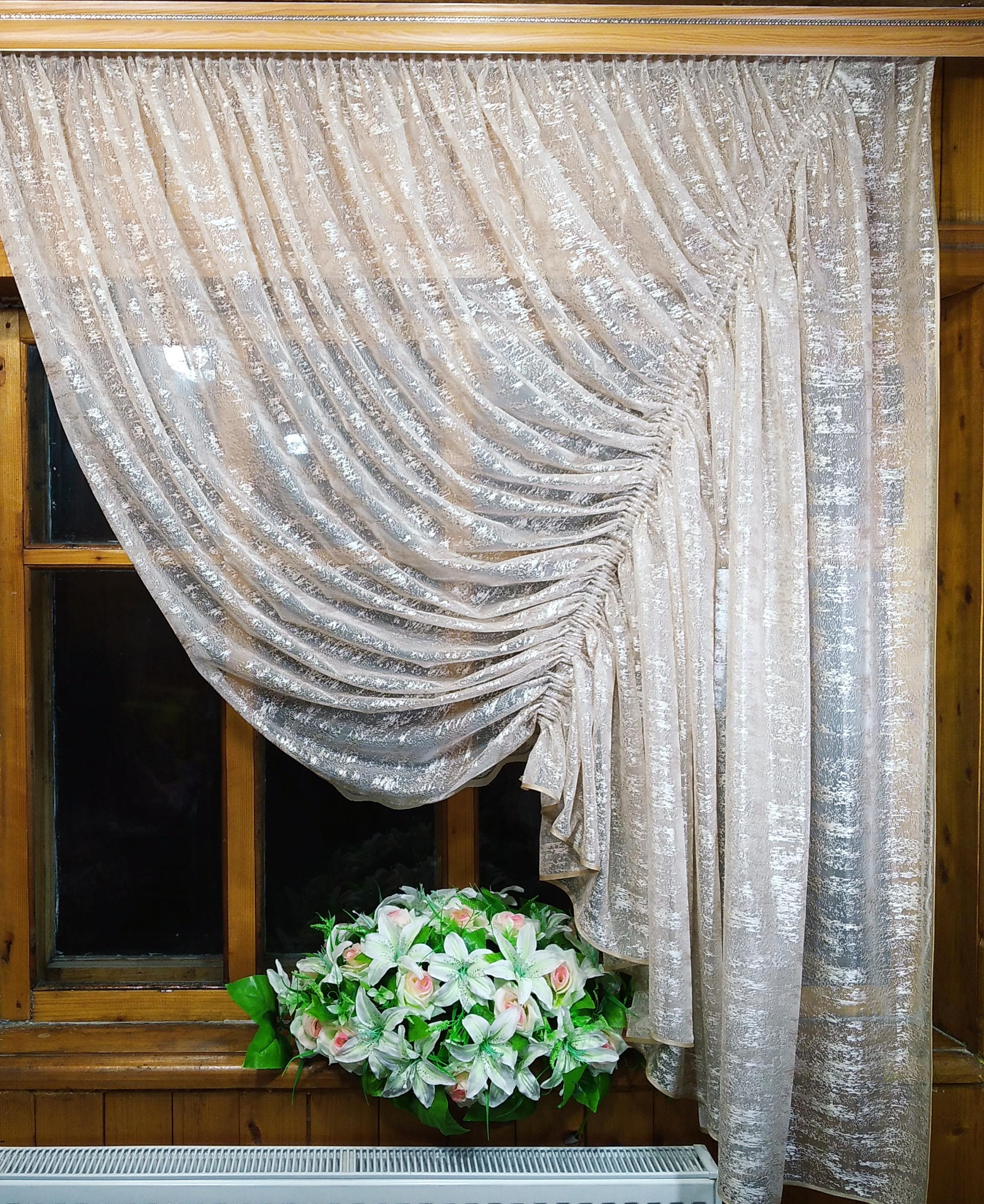 Занавеска кухонная Камелия правая Бежевый/Мрамор Занавеска кухонная Камелия правая Бежевый/Мрамор