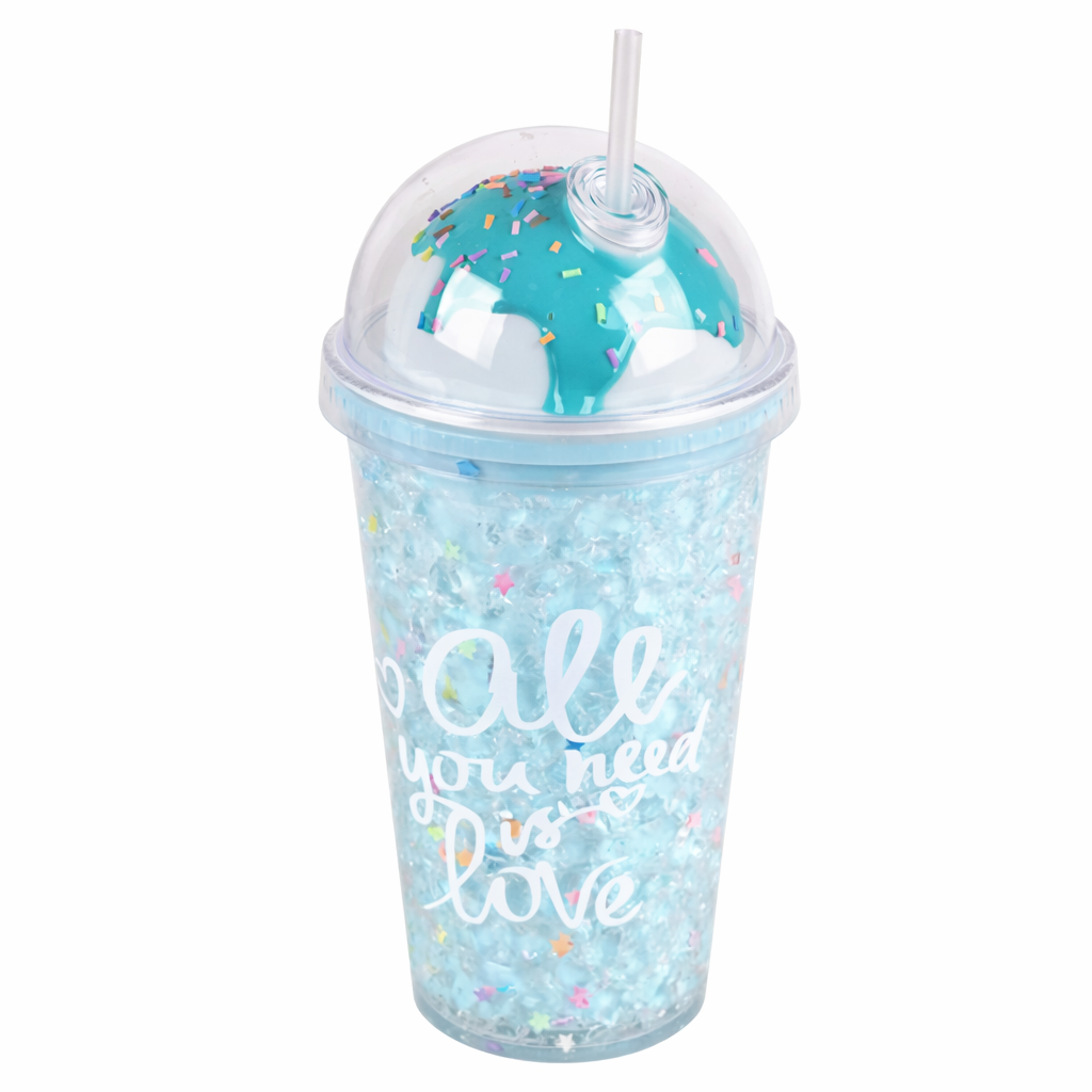 Стакан с крышкой и трубочкой Stenson Topping 450 мл Голубой (R100197)