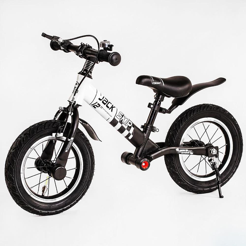 Біговел дитячий Corso Skip Jack 12" ручне гальмо амортизатор Black/White (119240)