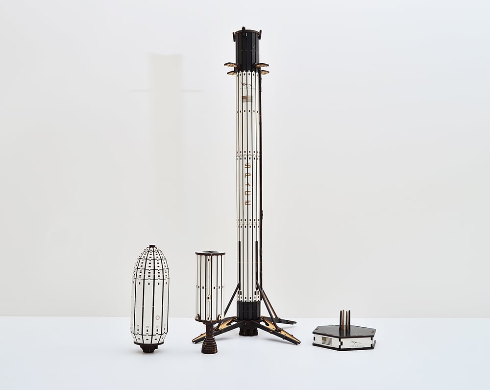 Деревянная ракета Falcon 9 от Space X с грузовым кораблем 633 детали БРТ Конструктор 3DBRT