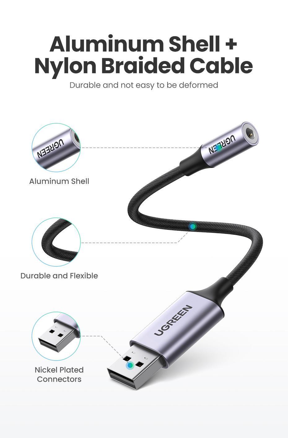 Зовнішня звукова карта UGREEN USB 2.0 3,5 мм TRRS 24 біт 96 кГц 1 м Чорний (45522) - фото 19