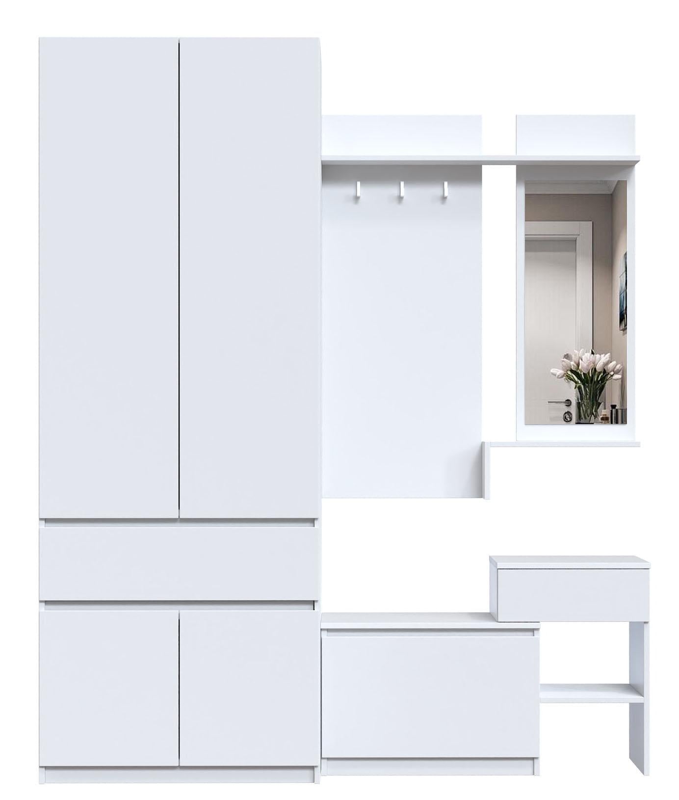 Прихожая Мастер Форм Брайт ДСП телескопические направляющие левосторонняя 1700х520х2000 мм Белый (30354) Прихожая Мастер Форм Брайт ДСП телескопические направляющие левосторонняя 1700х520х2000 мм Белый (30354)