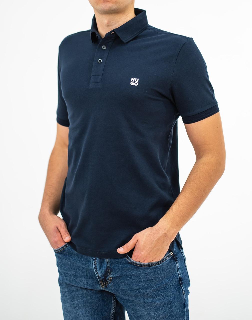 Поло мужское Hugo Boss COTTON-PIQUÉ REGULAR-FIT POLO SHIRT WITH WHITE LOGO XL (HB-15269Navy XL) - фото 1